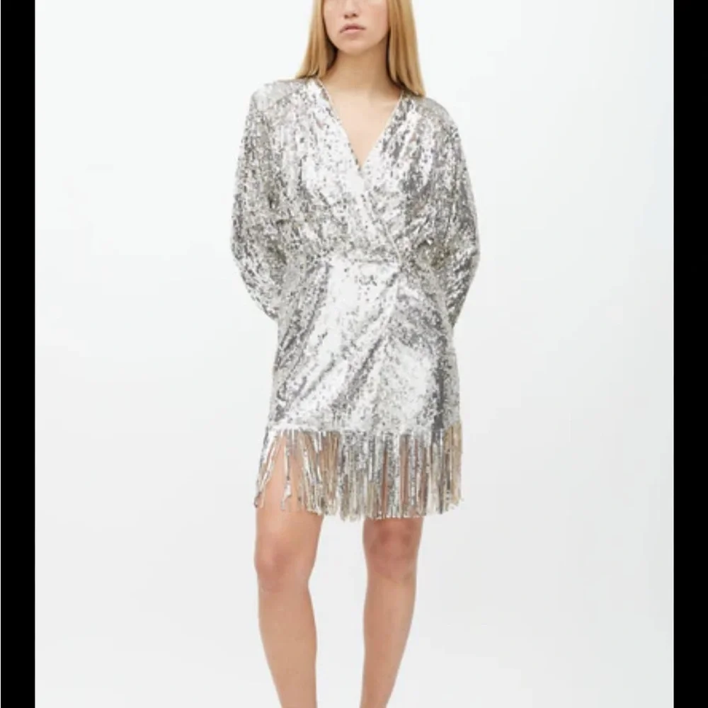ROTATE Birger Christensen Sliver Sequin Wrap Minidress US 8 - Picture 2 of 13